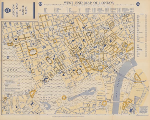 Automobile Association (AA), West End Map of London, 1950 c.