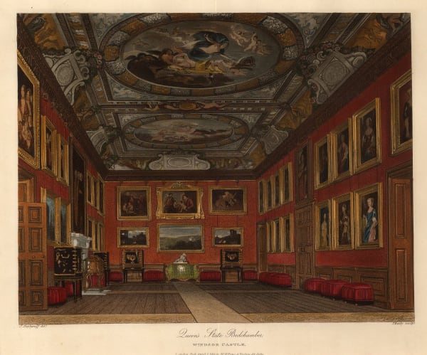 William Henry Pyne, Windsor Castle - Queen's State Bedchamber, 1818