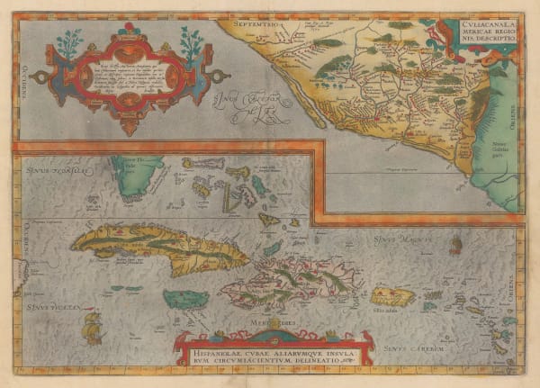 Abraham Ortelius, Early map of the west coast of Mexico and the Caribbean, 1592