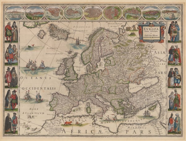 Willem & Jan Blaeu, Dutch Golden Age carte de figure of Europe, 1635