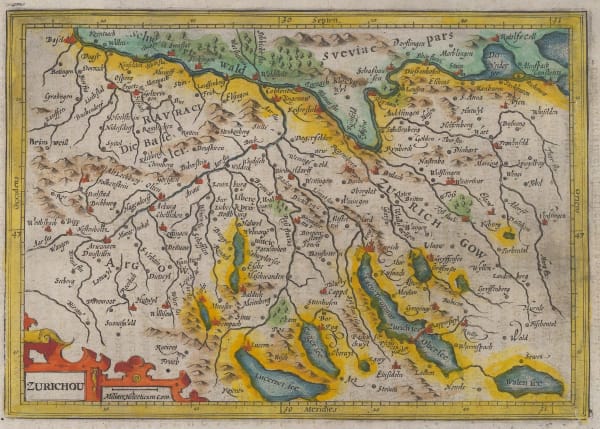 Mercator Hondius, Cantons Zurich, Aargau, & Thurgau, 1635