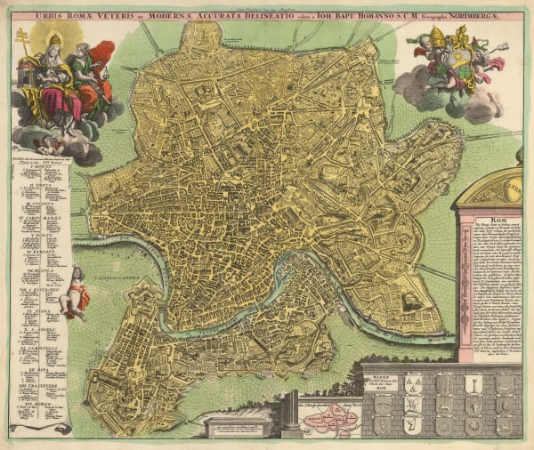Johann Baptist Homann, City plan of Rome, 1720 c.