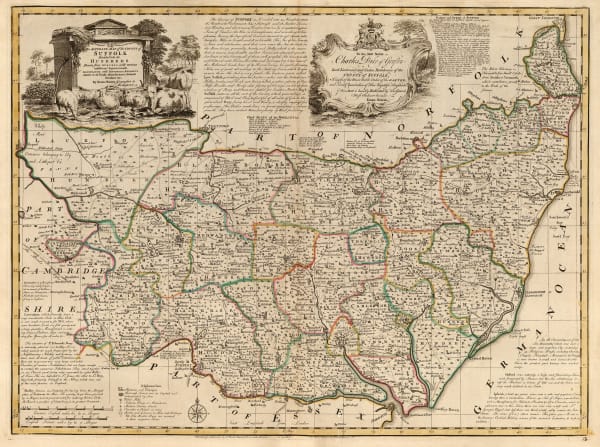 Emanuel Bowen, An Accurate Map of the County of Suffolk Divided into its Hundreds, 1760 c.