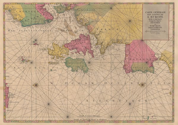 Pierre Mortier, Chart of the Atlantic coast of Europe, 1708