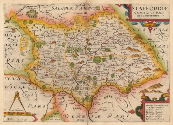 Christopher Saxton & William Kip, Staffordiae Comitatus Pars olim Cornauiorum, 1637