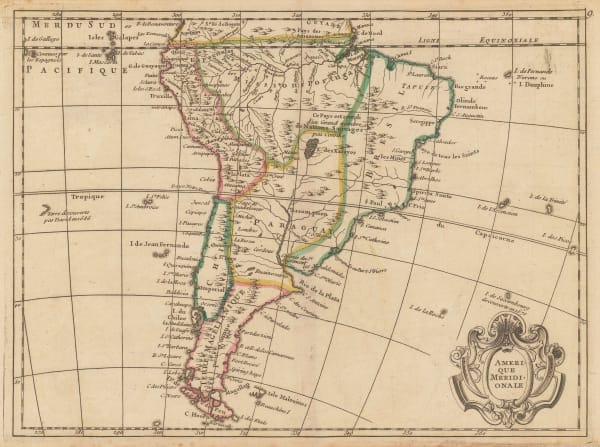 Georges-Louis Le Rouge, South America divided along old colonial borders, 1756