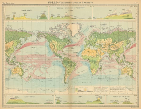 John Bartholomew & Son, World Map of Vegetation and Ocean Currents, 1922