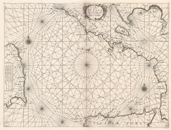 Vincenzo Coronelli, Chart of the western coast of Italy, 1696