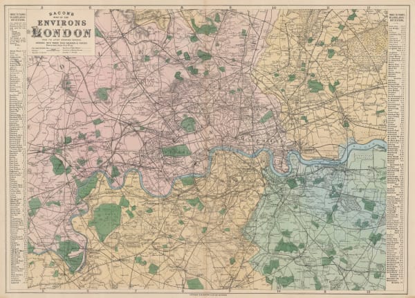 George W. Bacon, Bacon's Map of the Environs of London, 1880 c.
