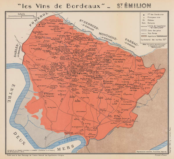 Larmat, Wine map of St. Emilion, Bordeaux, 1949