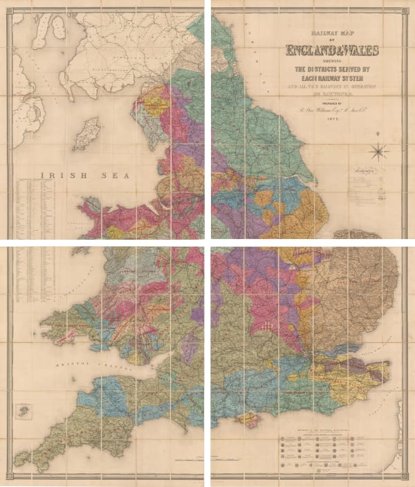 Edward Stanford, Railway Map of the England and Wales Shewing the Districts Served by Each Railway System, 1872