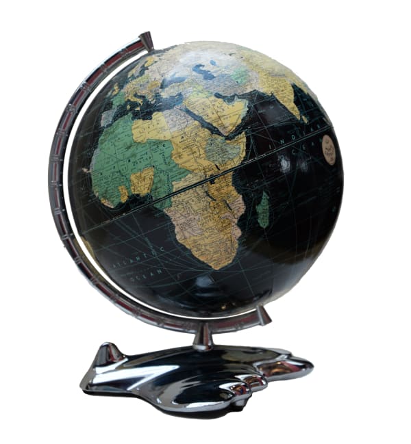 Weber Costello, 12" Peerless Globe with Airplane Base, 1955 c.