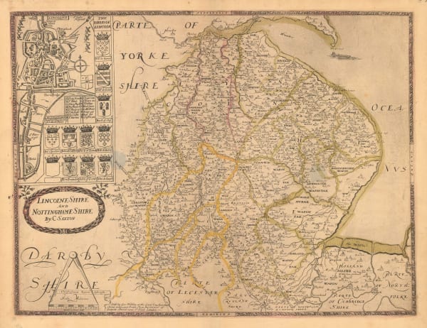 Christopher Saxton & George Willdey, Lincolne Shire and Nottinghame Shire, 1732 c.