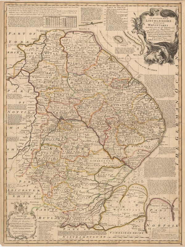 Emanuel Bowen, An Accurate Map of Lincolnshire Divided into its Wapontakes, 1760 c.
