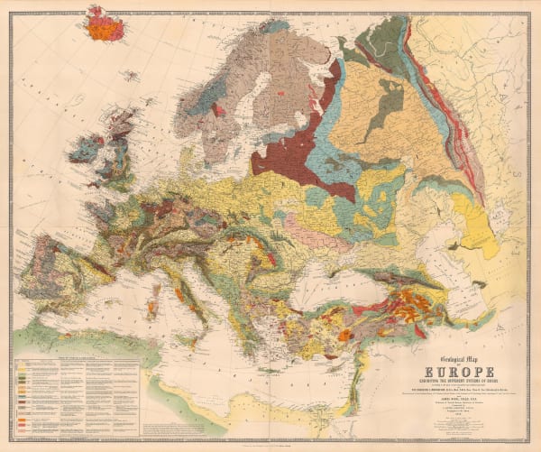 W. & A.K. Johnston, Geological Map of Europe, 1856