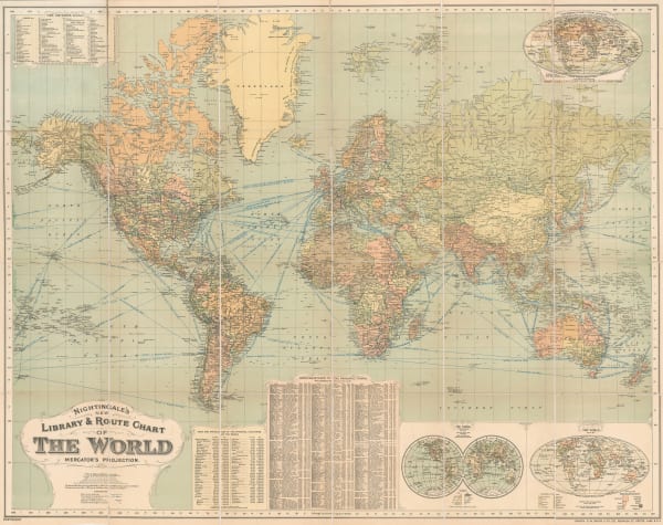 George W. Bacon, Nightingale's New Library & Route Chart of the World, 1920 (c.)