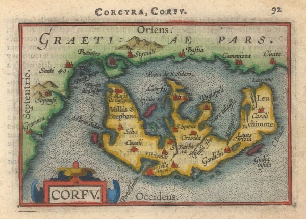 Abraham Ortelius, Miniature map of Corfu, 1601