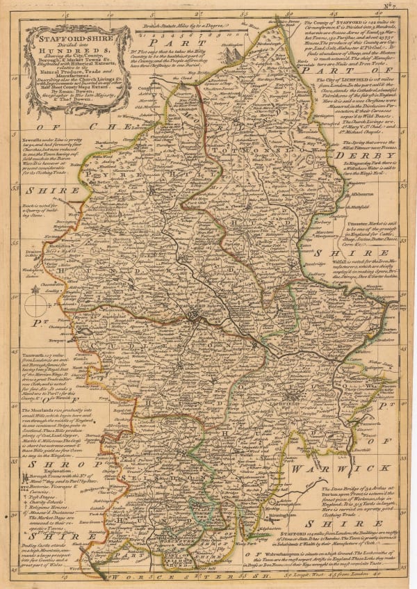 T. & E. Bowen, Staffordshire Divided into Hundreds, 1790 c.