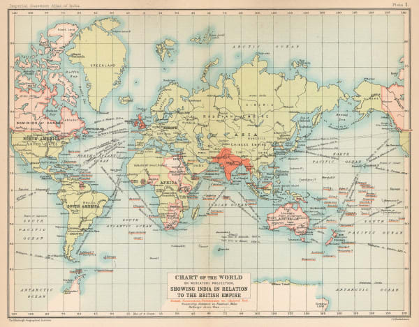 John Bartholomew & Co., Chart of the World showing India in relation to the British Empire, 1909