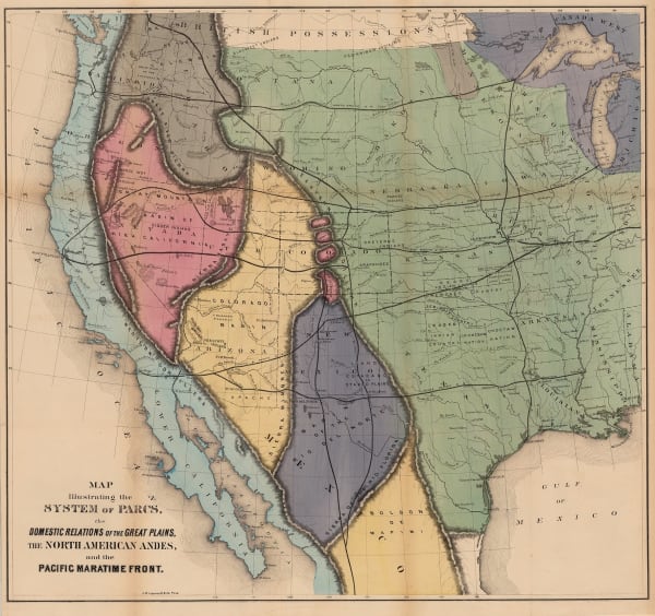 William Gilpin, Map Illustrating the System of Parcs, the Domestic Relations of the Great Plains, The North American Andes, and the Pacific Maritime Front, 1873