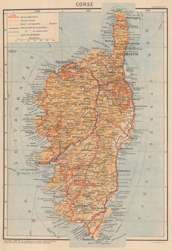 Hachette, Vintage map of Corsica, 1950