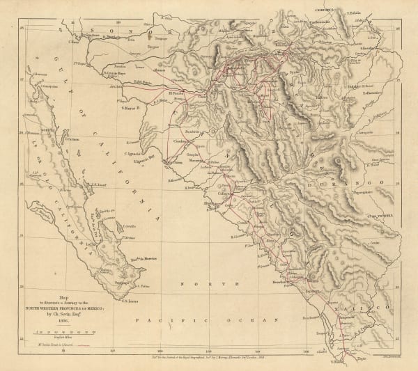 Royal Geographical Society (RGS), Map to illustrate a journey to the North Western Provinces of Mexico by Ch. Sevin., 1859