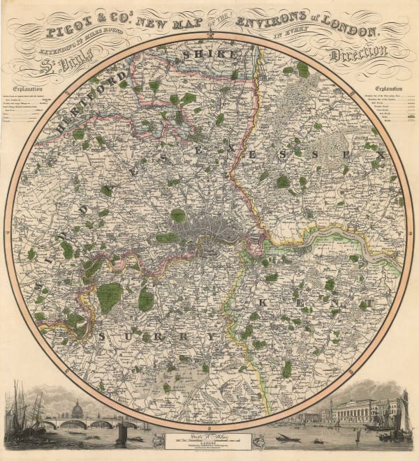 James Pigot, Pigot & Co's New Map of the Environs of London, Extending 14 Miles Round St. Paul's in Every Direction, 1832