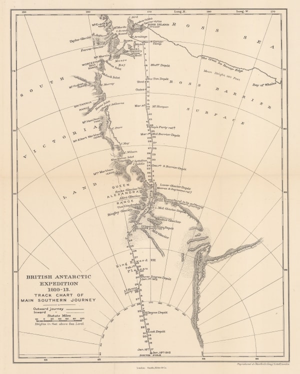 Edward Stanford, British Antarctic Expedition 1910-13. Track chart of the main southern journey, 1913