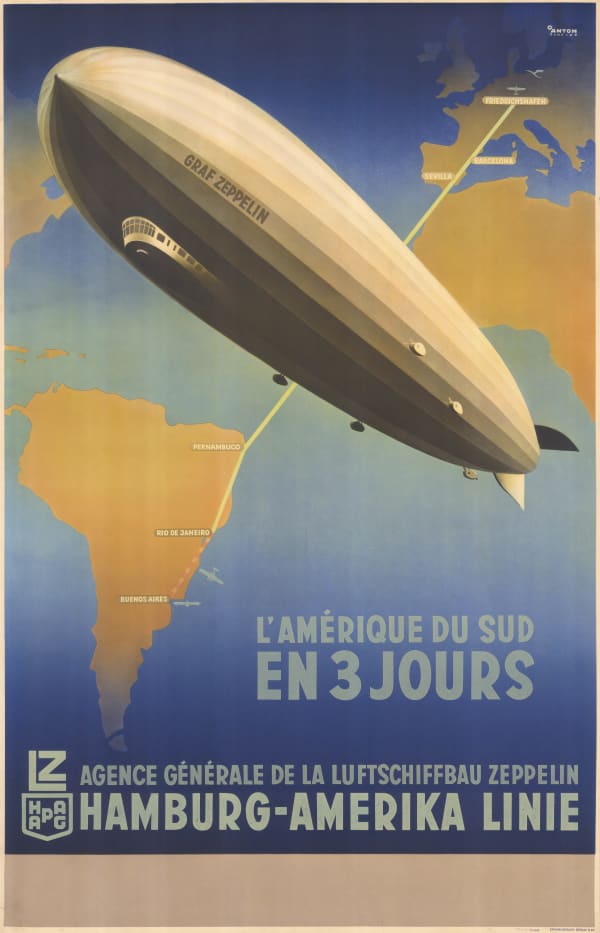 Ottomar Anton, Graf Zeppelin Airship Travel Poster, 1936 c.