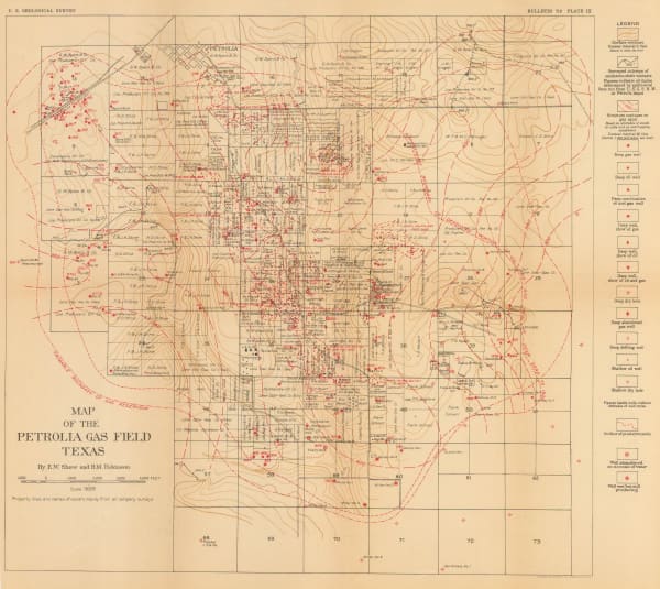 United States Geological Survey (USGS), Map of the Petrolia Gas Fields Texas, 1920