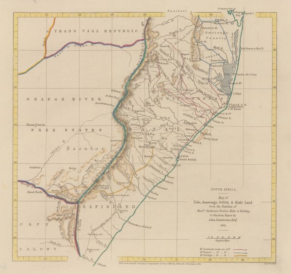 Royal Geographical Society (RGS), South Africa - Map of Zulu, Amatonga, Natal & Kafir Land, 1862