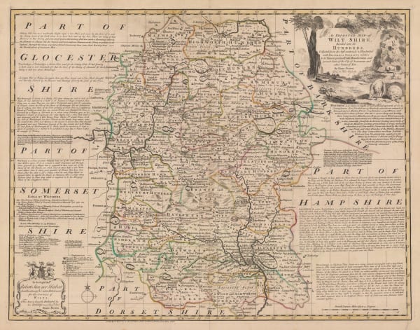 Emanuel Bowen, An Improved Map of Wiltshire Divided into its Hundreds, 1760 c