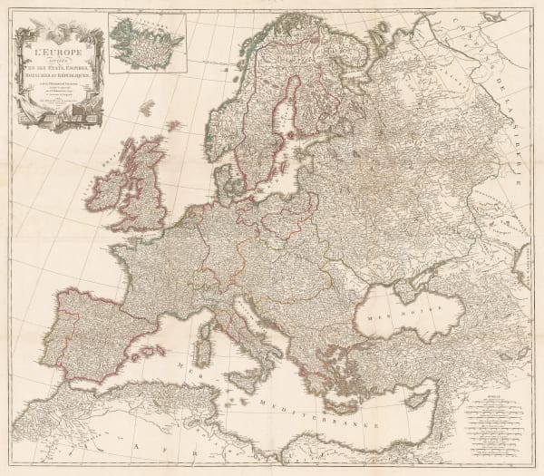 Charles Francois Delamarche, Wall map of Europe with Napoleon's conquests, 1805