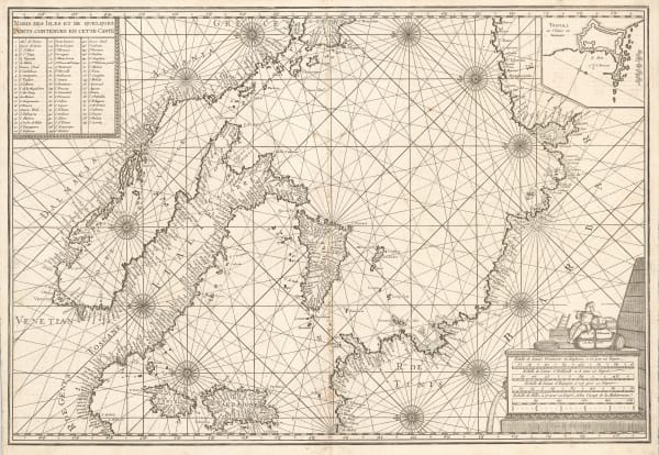 Henri Michelot and Laurent Brémond, French Sea Chart of Italy & the Mediterranean, 1726