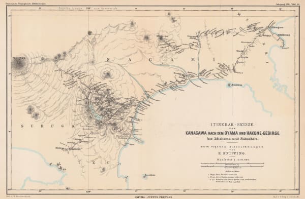 Justus Perthes, Erwin Knipping's Route from Kanagawa to the Oyama and Hakone Mountains, 1881