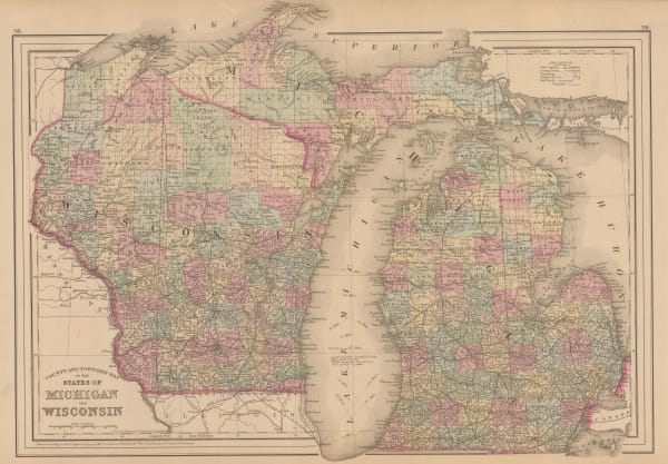 Samuel Augustus Mitchell, County and Township Map of the States of Michigan and Wisconsin, 1882