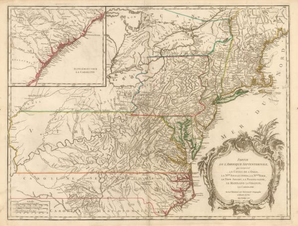Robert de Vaugondy, Ohio River and Northeast Colonies, 1755