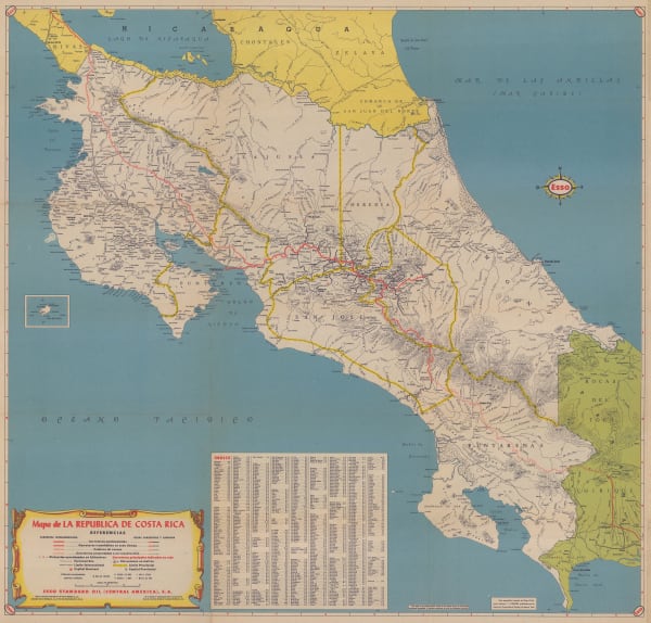 General Drafting Co., Vintage motoring map of Costa Rica, 1965 (c.)