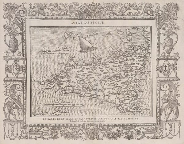 Francois Belleforest, Early map of Sicily, 1575