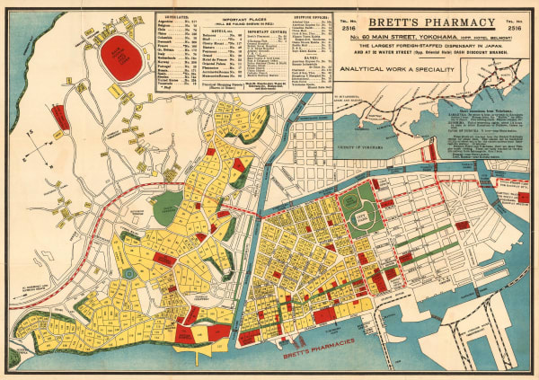 Brett's Pharmacy, Tourist guide of Yokohama, 1920 c.