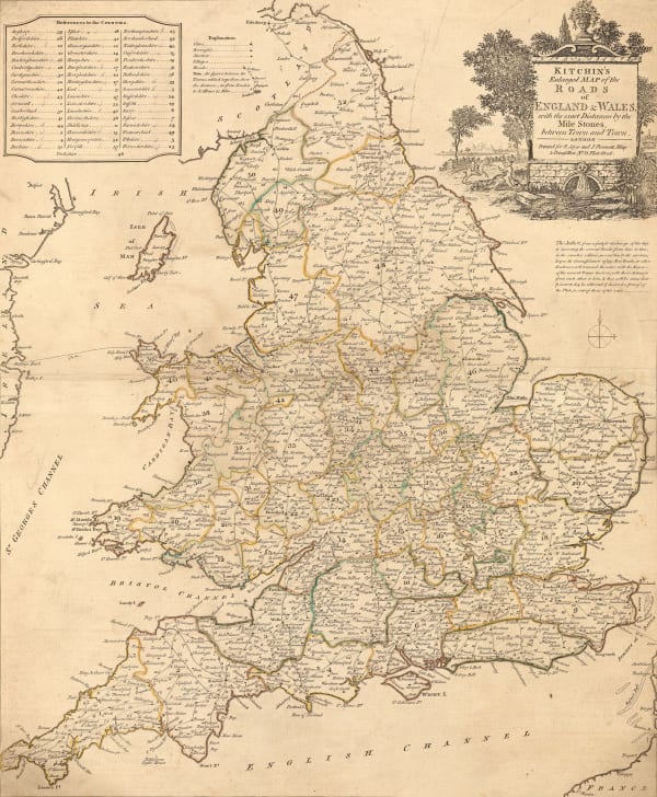 Emanuel Bowen, Kitchin's Enlarged Map of the Roads of England & Wales, 1779
