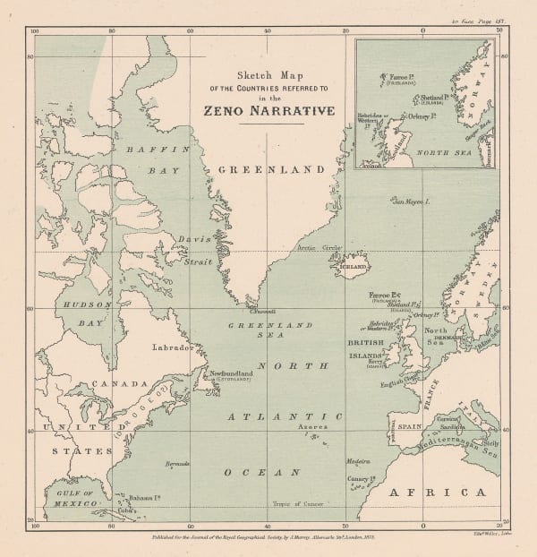 Royal Geographical Society (RGS), Sketch Map of the Countries Referred to in the Zeno Narrative, 1873
