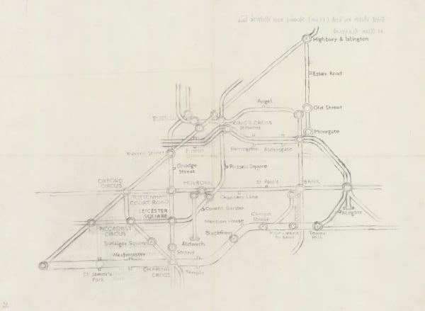 Harry Beck, Harry Beck's first sketch of a diagonal Victoria Line, 1964
