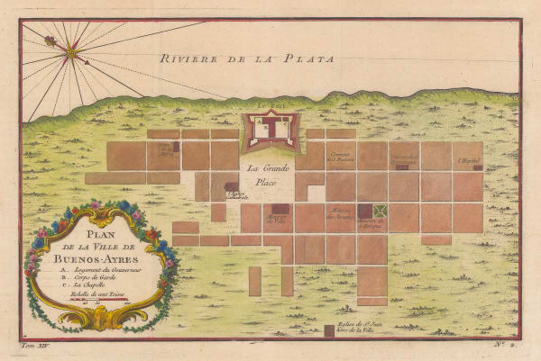 Jacques-Nicolas Bellin, Early French city plan of Buenos Aires, 1757
