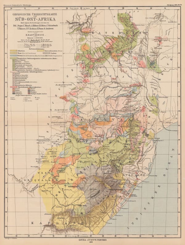 Justus Perthes, Geological map of Southeast Africa, 1884