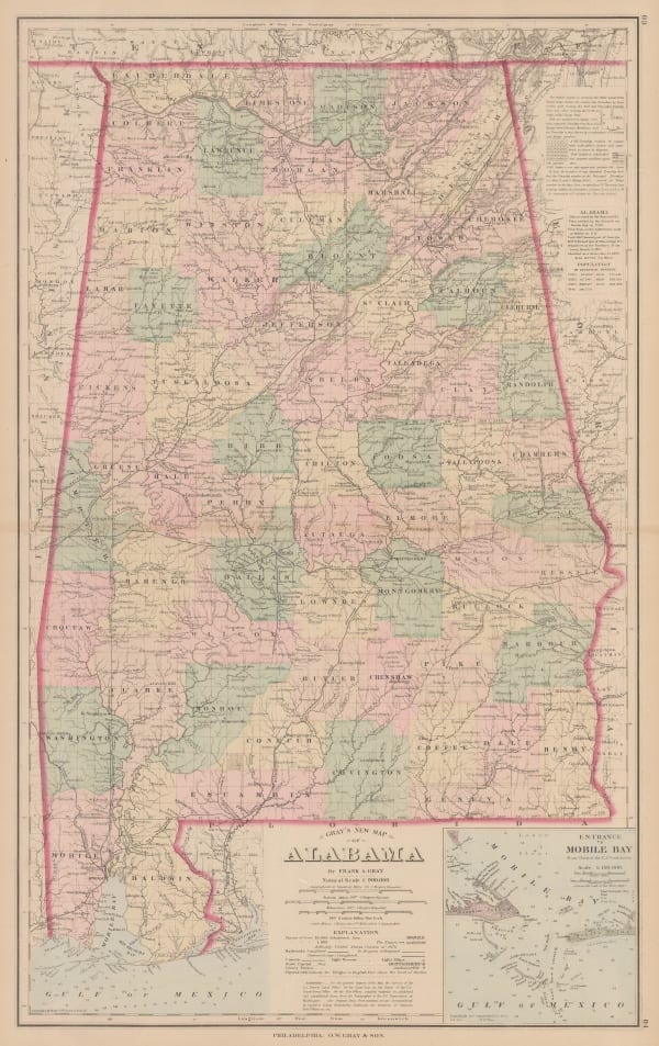Frank Arnold Gray, Gray's New map of Alabama, 1878 c.