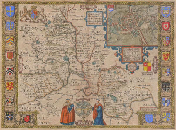 John Speed, Oxfordshire described, with ye Citie and the Armes of the Colledges of yt famous University, 1627