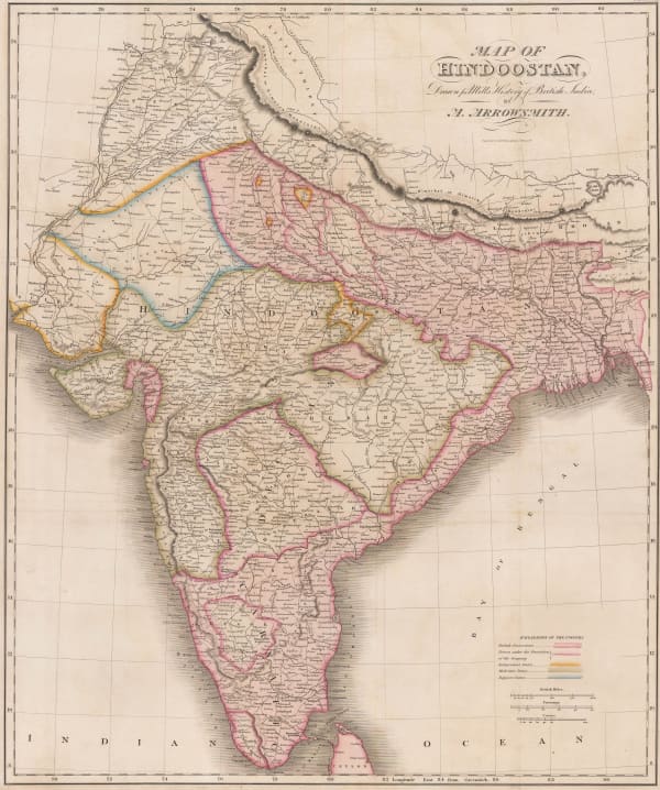 Aaron Arrowsmith, Map of Hindoostan, Drawn for Mill's History of British India, 1817