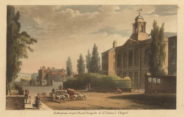 John Papworth, London - Tottenham Court Road Turnpike & St James's Chapel, 1816