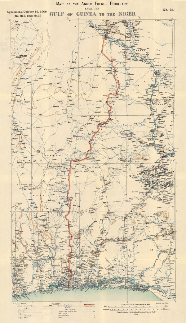 Edward Hertslet, Map of the Anglo-French Boundary from the Gulf of Guinea to the Niger, 1909